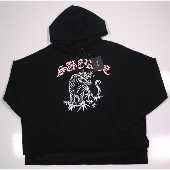 Marcelo Burlon County of Milan Black Ladies Hoodie with Side Slits Oversized XL - Picture 1 of 8